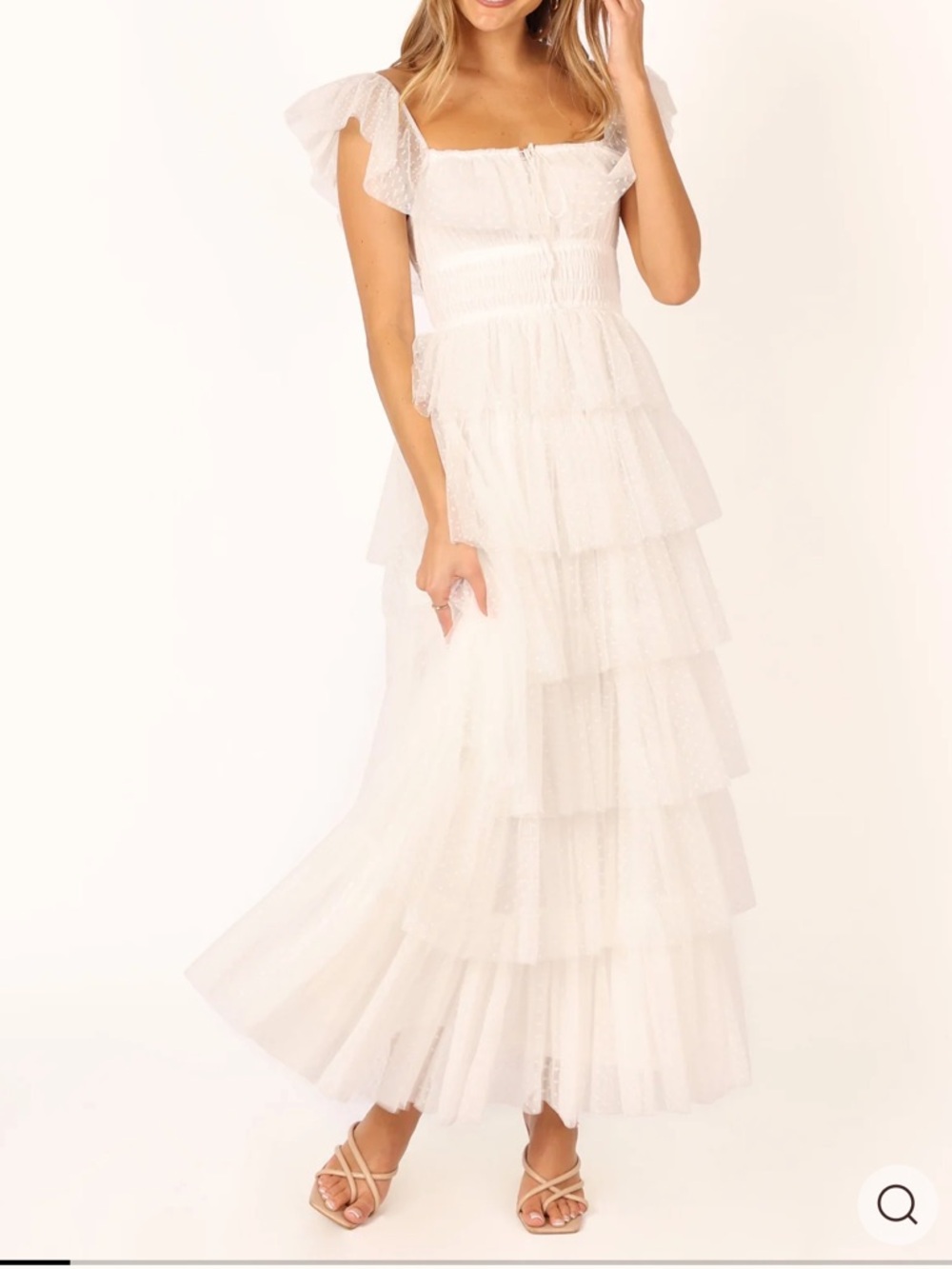 Petal & Pup Belle Maxi Dress in Off-White Swiss Dot Ruffle